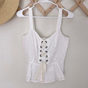 J. Crew Point Sur linen lace front corset top. Size S
